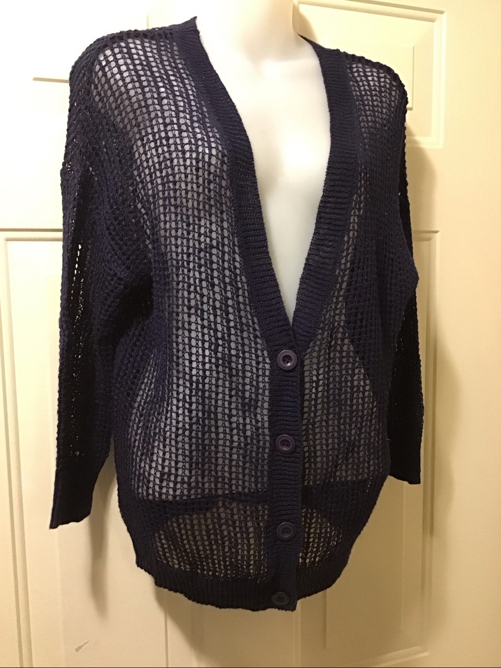 Arizona Jeans Co Navy Open-Knit Button-Front Women's Cardigan Size XL
